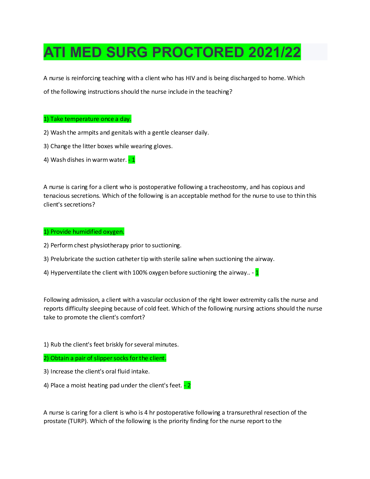 Preview image for ATI MED SURG PROCTORED 2021/22. Concise questions and answers. Graded A+